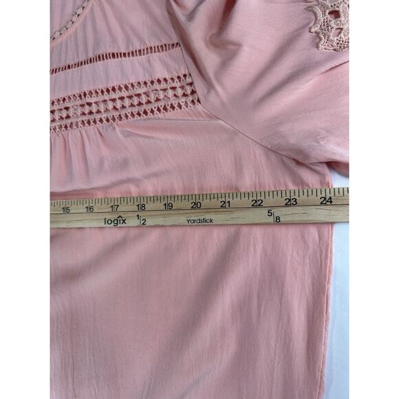 Loft Women’s Large 100% Rayon Feminine Blouse 3/4 Lace Sleeves Pink/Peach READ - Picture 15 of 16